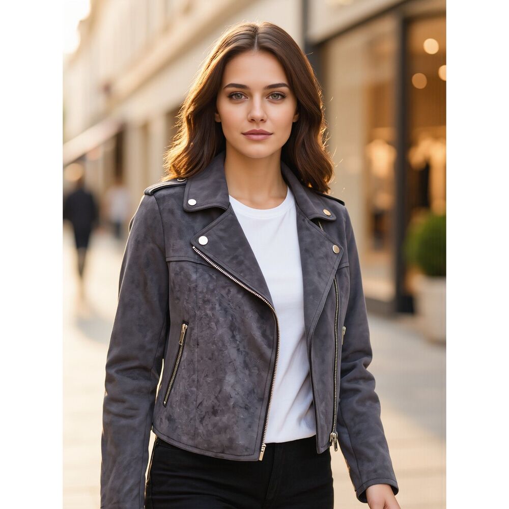 by Anthropologie (US S) Women's Cropped Faux Suede Moto Jacket